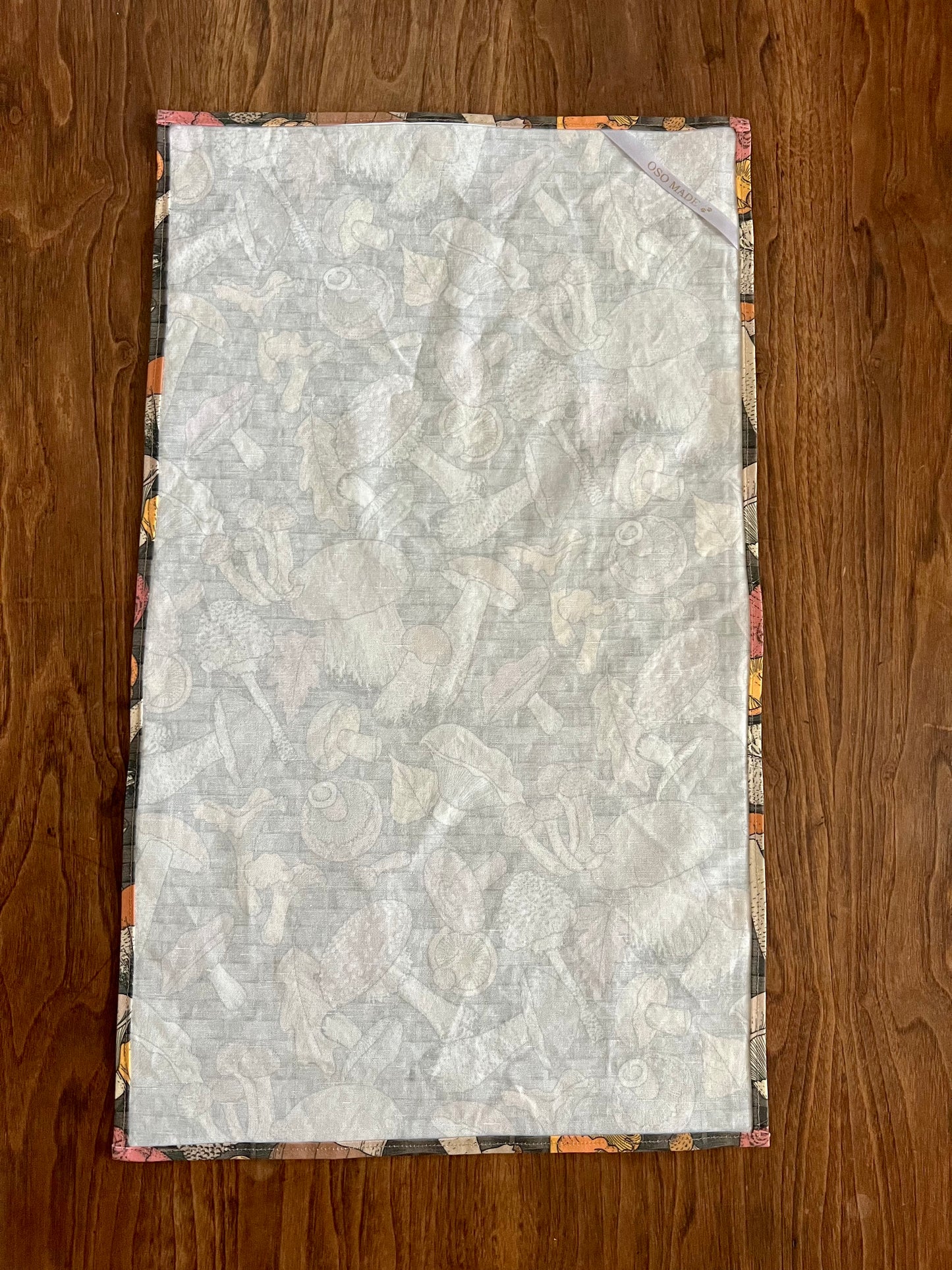 Kawaii mushroom print tea towel, chanterelle and bolete towel, forager's gift