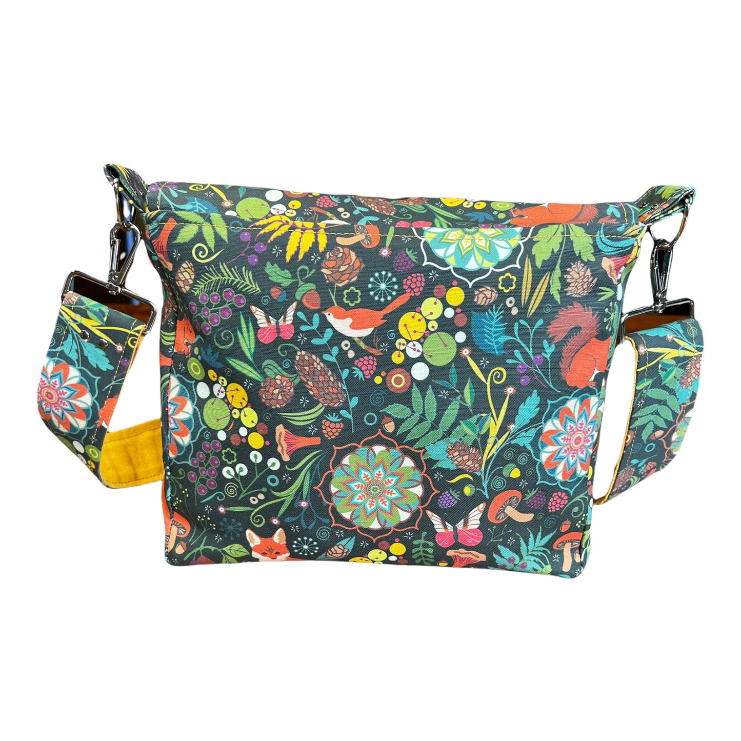 Fox print crossbody bag, fox print purse, cottagecore woodland critter messenger bag.