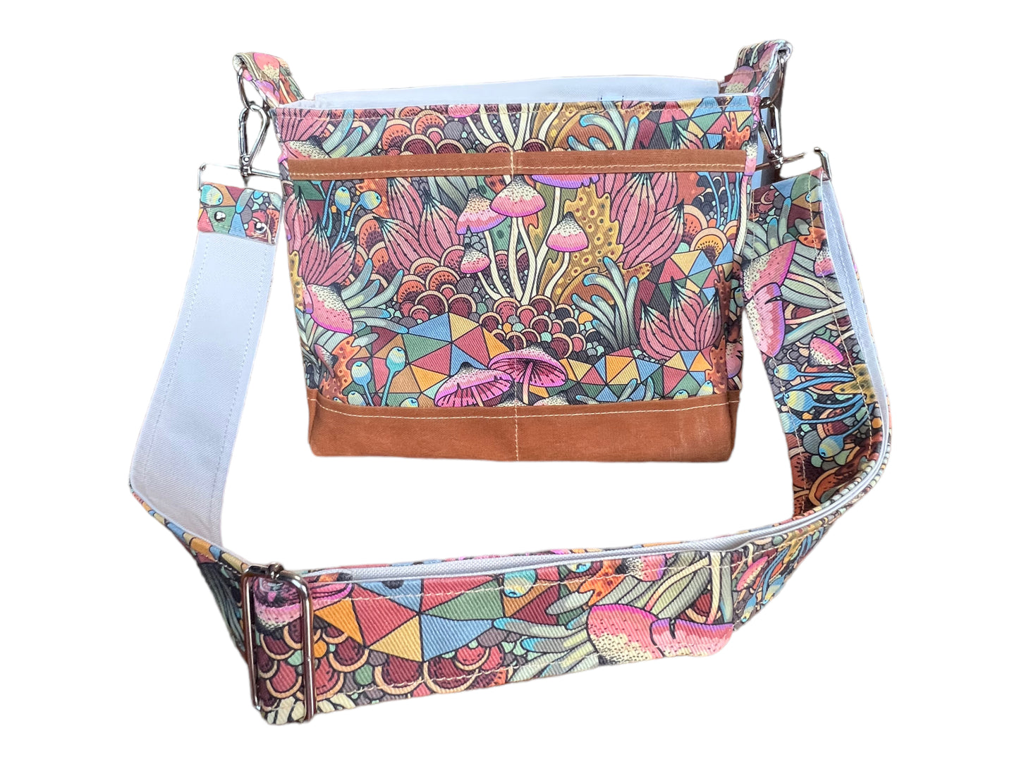 Mushroom crossbody bag, 10.5" x 11" x 4" purse, fungi themed gift, waterproof messenger bag