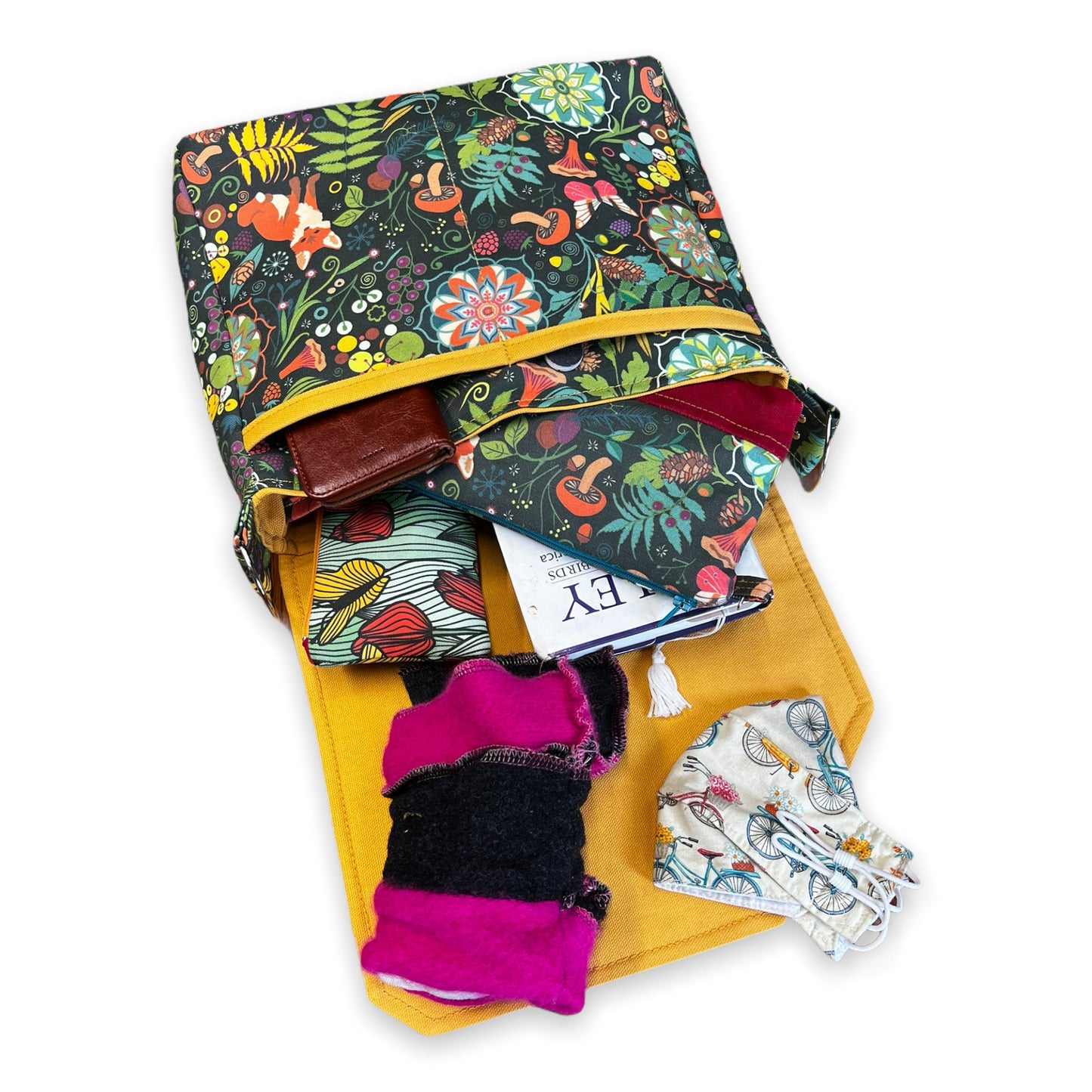 Fox print crossbody bag, fox print purse, cottagecore woodland critter messenger bag.