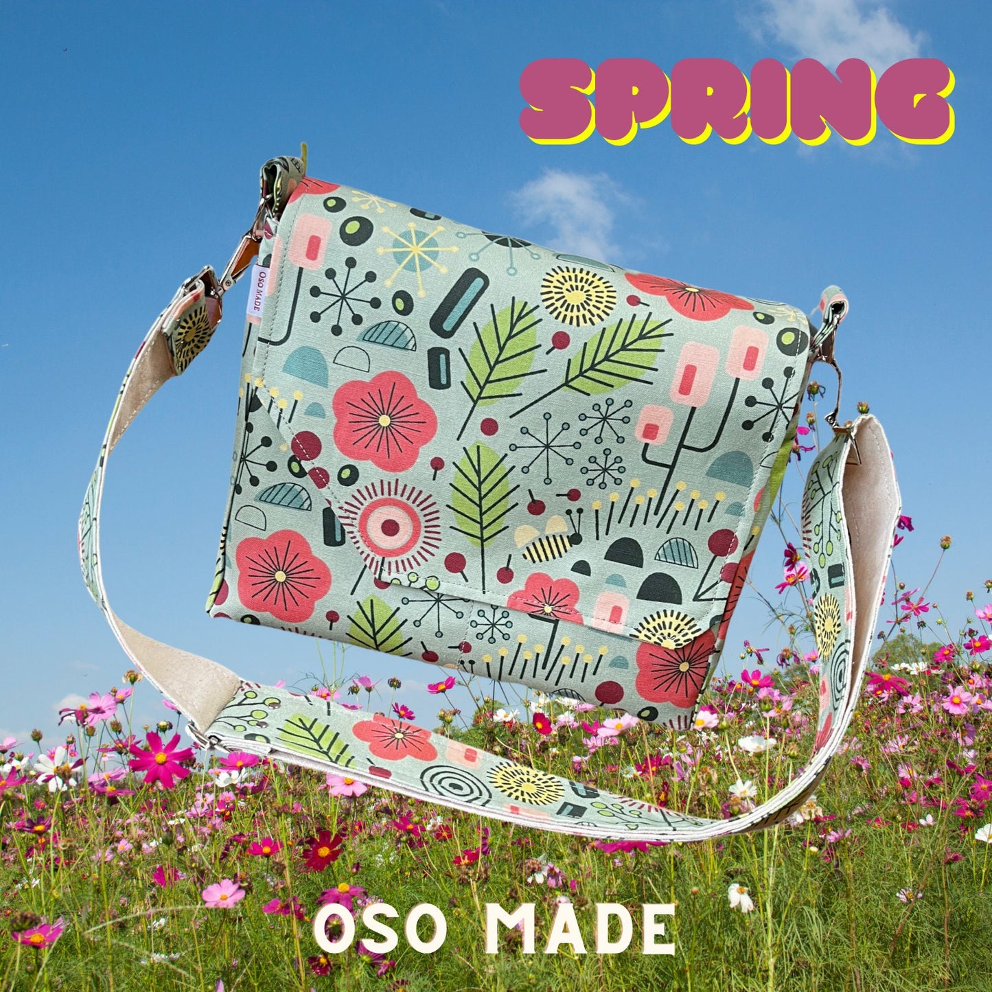 Flower print purse, wildflower crossbody bag, floral atomic style purse, gift for gardener