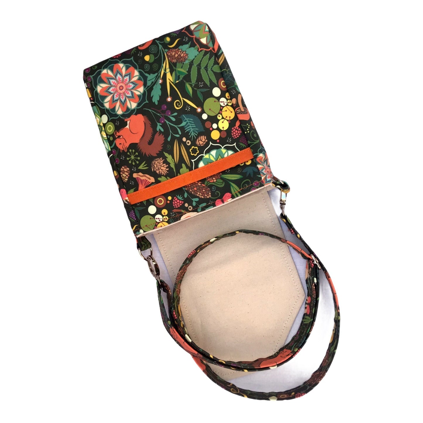 Cute fox print purse, woodland fox crossbody, cottagecore fox bag, 8.5"x6"x3", adjustable strap (28"-51") .