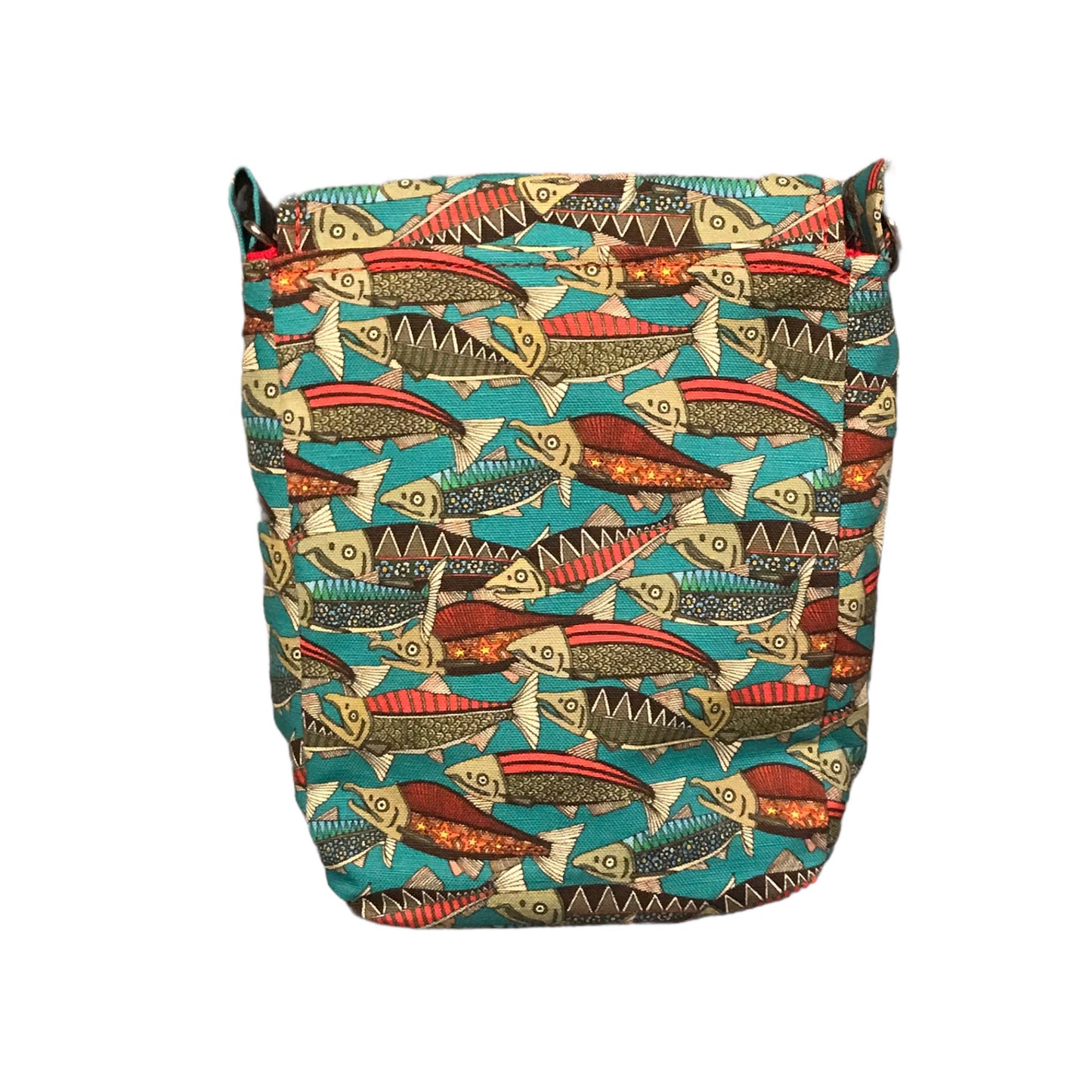 Salmon print crossbody bag, fish print purse, gift for fish lover, gift for fisherwoman, cottagecore fish bag