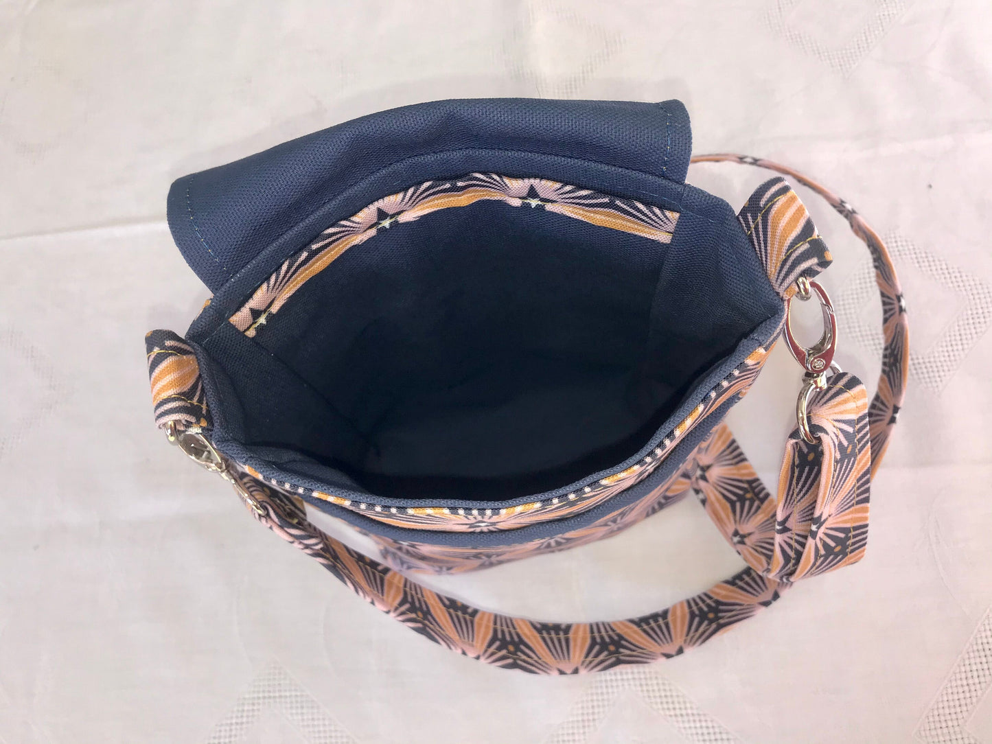 Midcentury modern geometric print crossbody bag, messenger style crossbody, retro style purse.