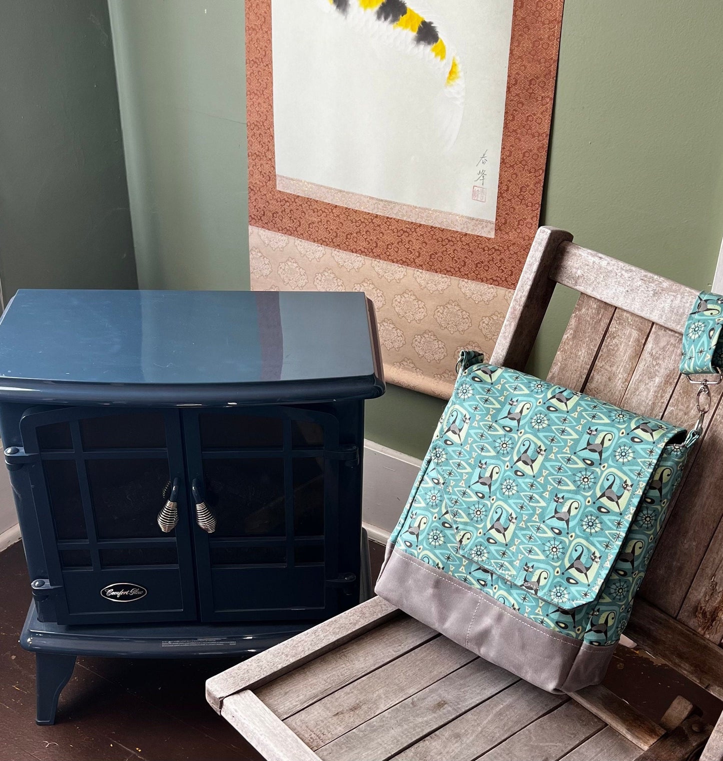 Atomic cat purse, midcentury atomic purse, Gift for cat lover, midcentury modern style bag, gift for retro fan, Mod style crossbody.