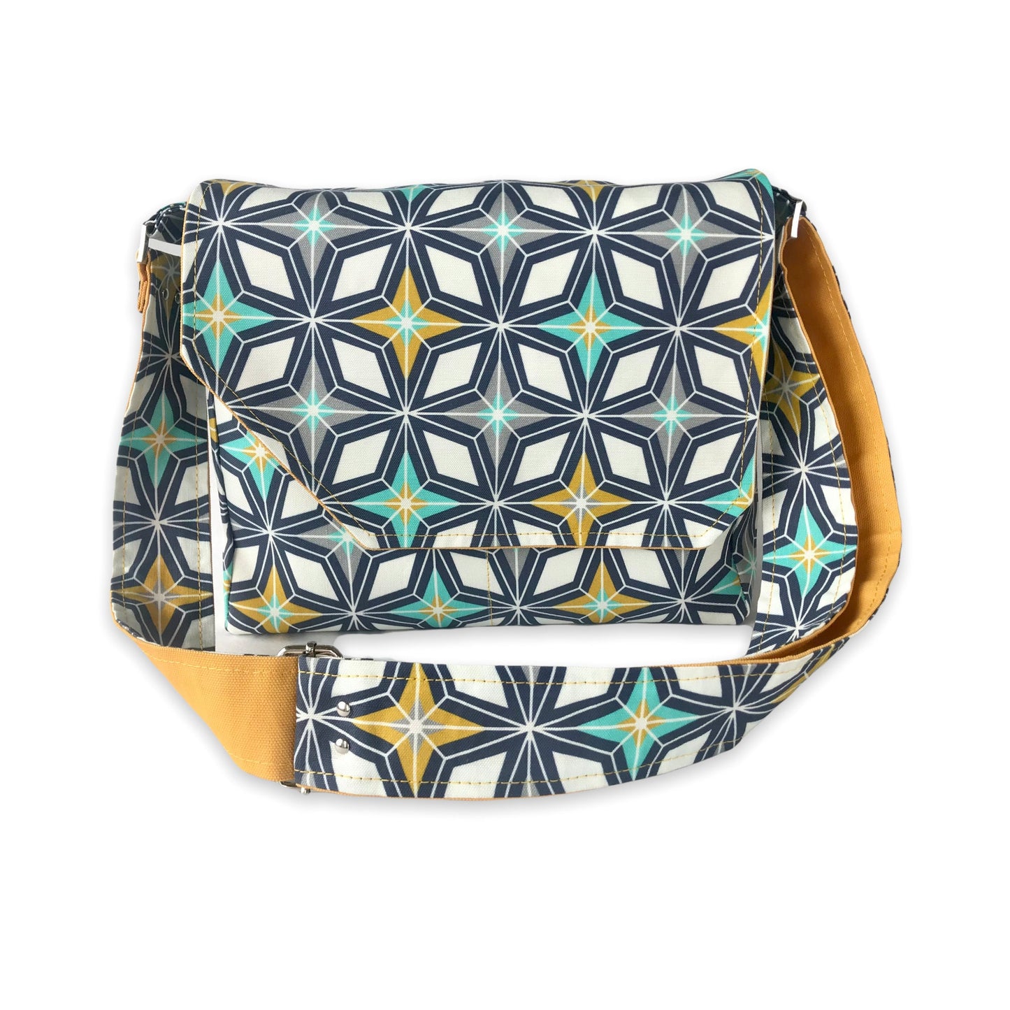 Retro style purse, Geometric print crossbody, midcentury style messenger, geometric style bag, Gift for midcentury fan.