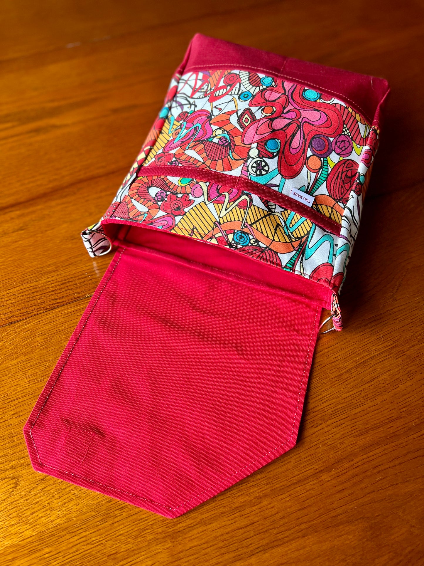 Maximalist red purse for her, Red Modern Art Inspired Purse, Linen and waxed canvas crossbody bag, Kandinsky inspired