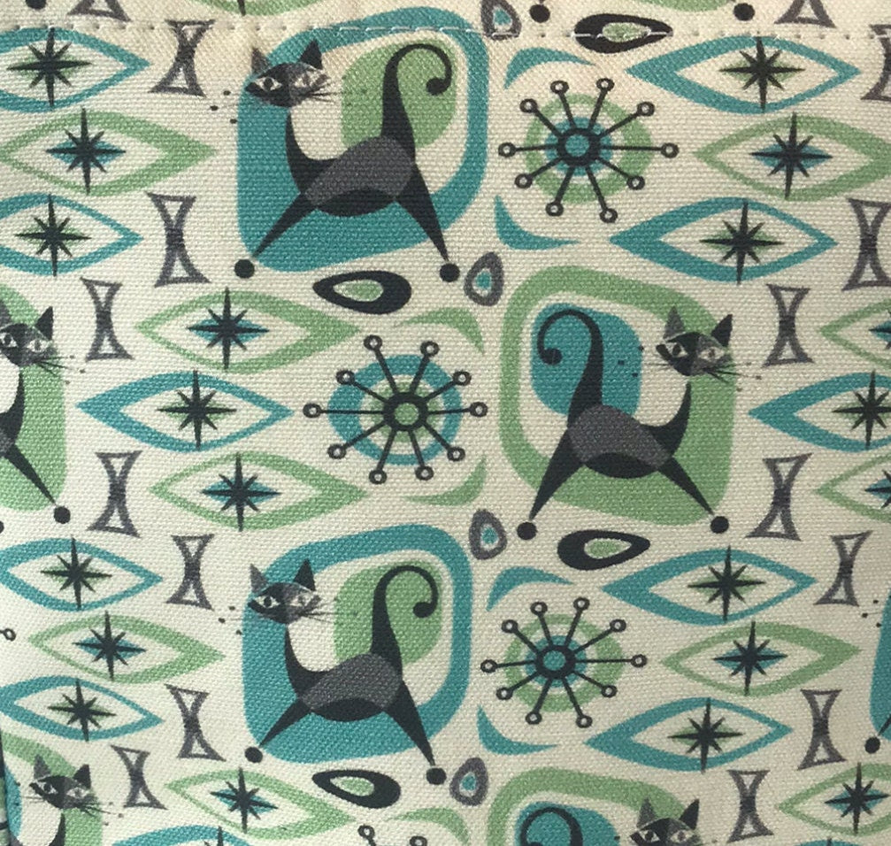 Atomic cat print crossbody bag, midcentury modern retro style purse, retro black cat purse, gift for cat lover