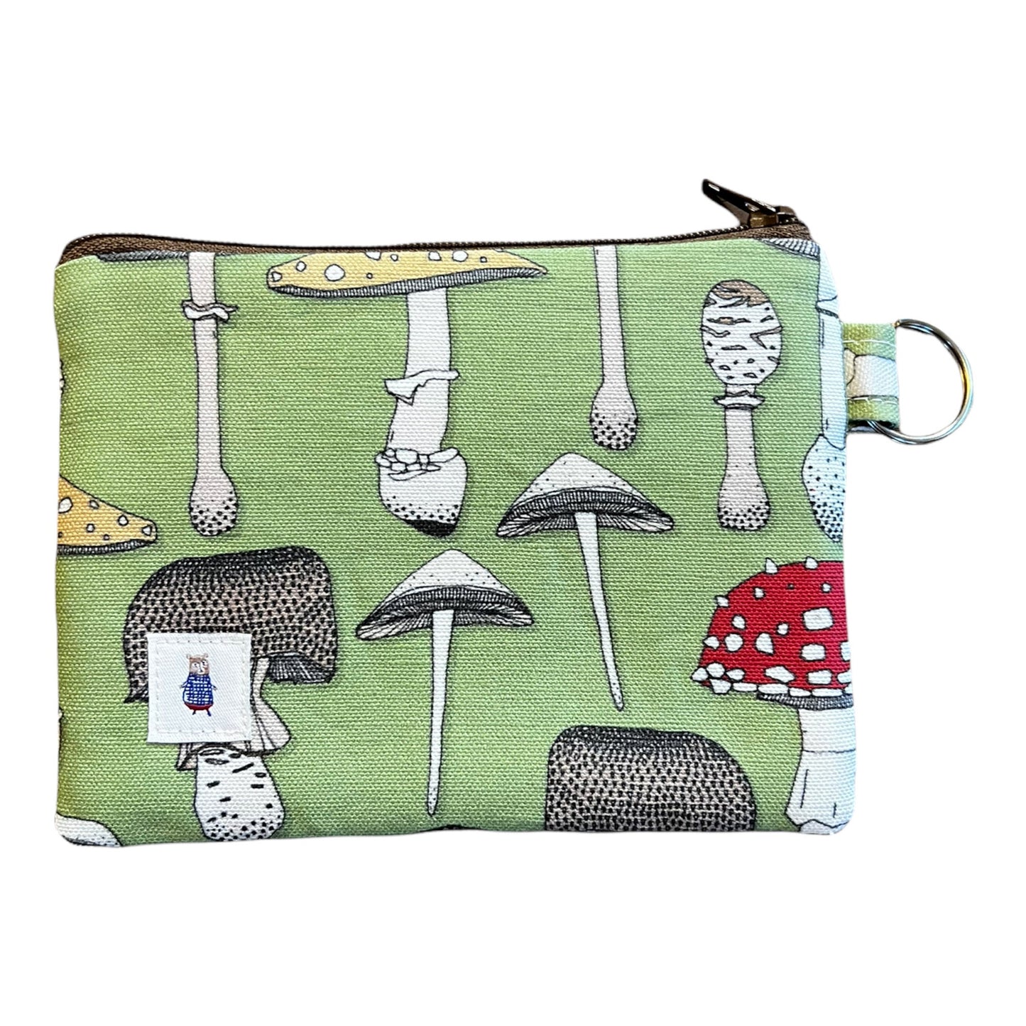 Mushroom coin purse, Cottagecore pouch, Amanita linen cotton ditty bag, forager gift, 6" x 4.5"