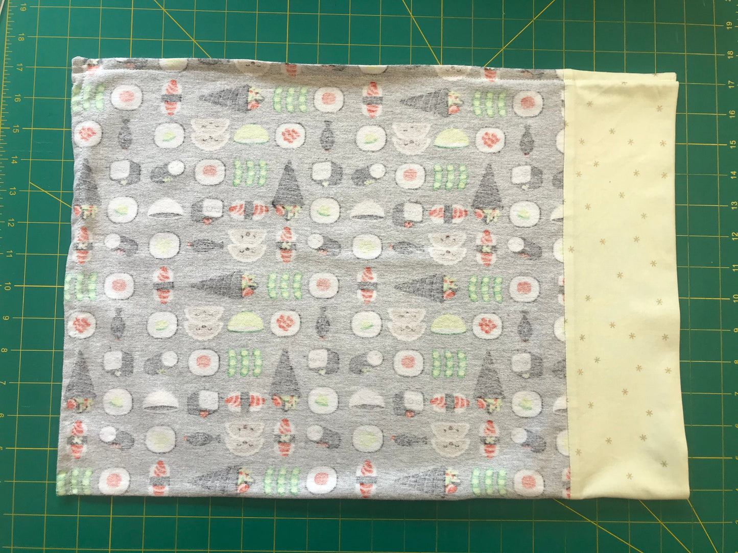 Kawaii sushi flannel pillow case, sushi pillow, sushi camp print pillow, small cute sushi pillow. Machine washable.