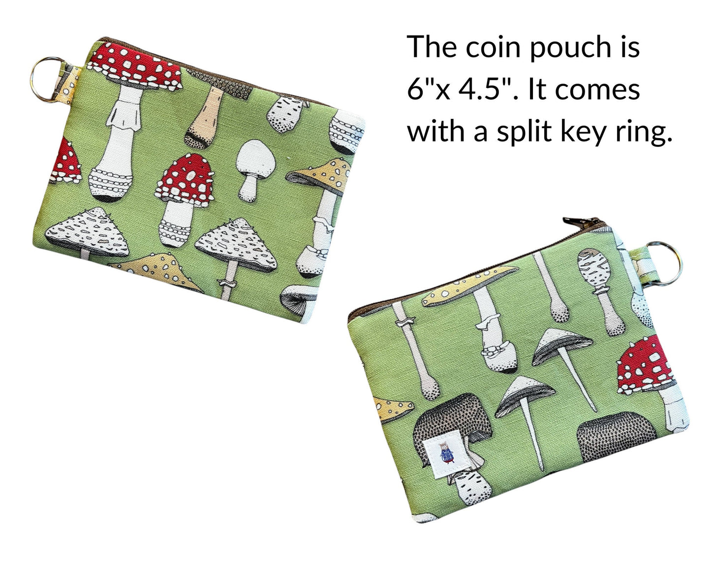 Mushroom coin purse, Cottagecore pouch, Amanita linen cotton ditty bag, forager gift, 6" x 4.5"