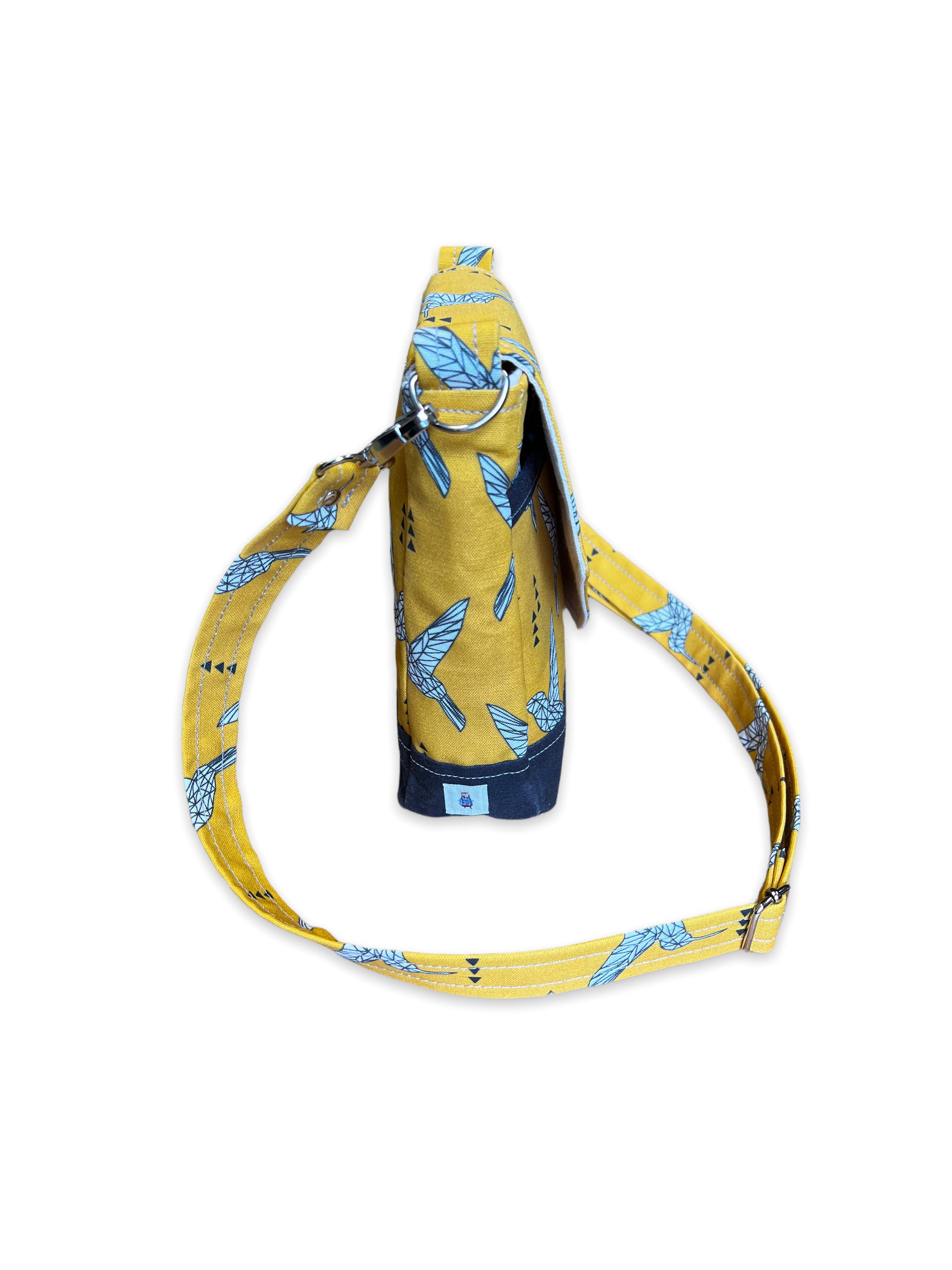 side view of yellow purse and strap