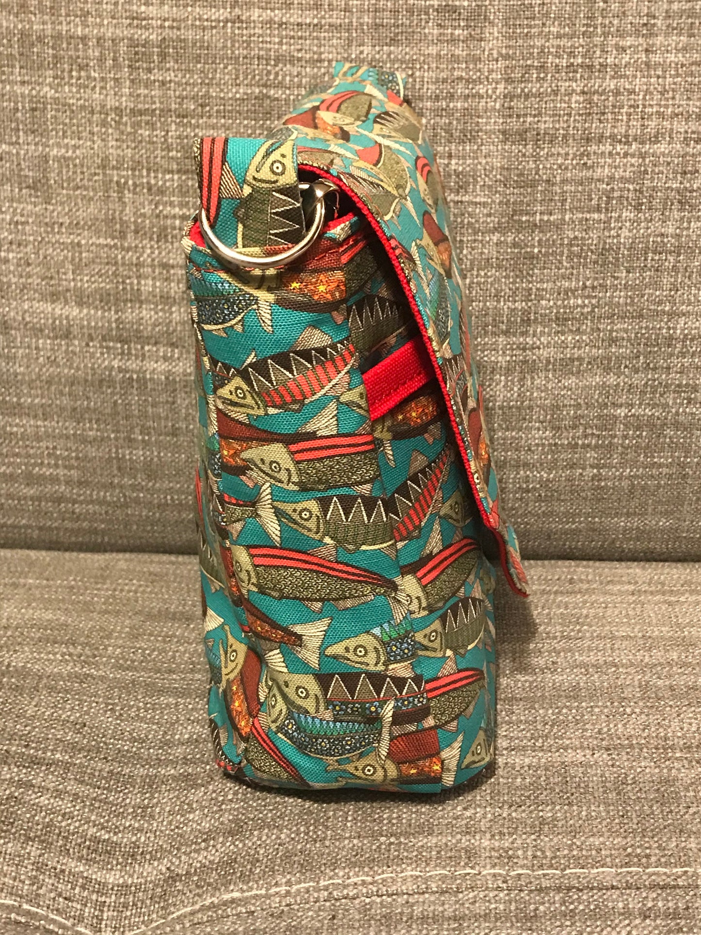 Salmon print crossbody bag, fish print purse, gift for fish lover, gift for fisherwoman, cottagecore fish bag