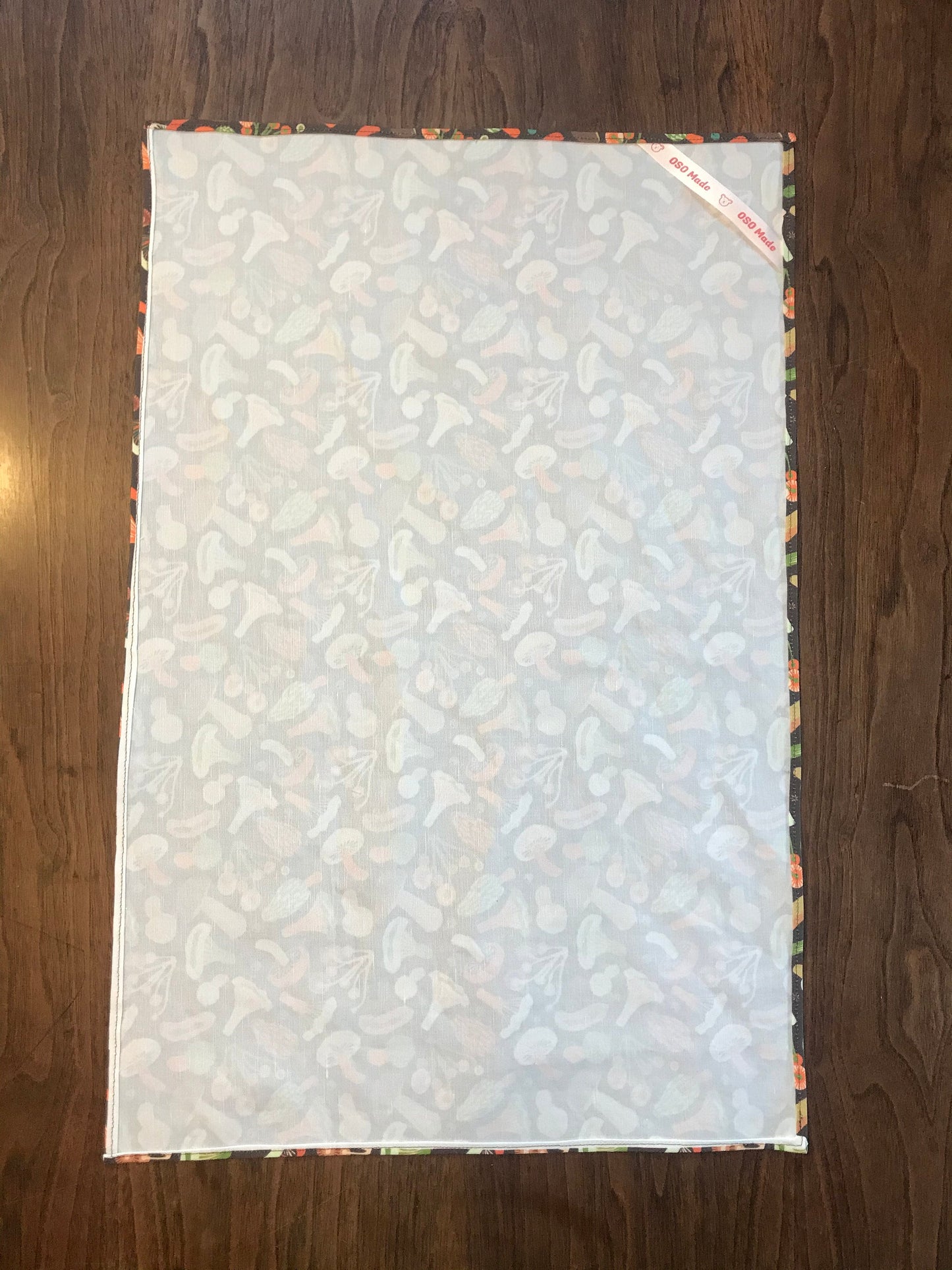 Kawaii mushroom print tea towel, chanterelle towel, forager's gift, linen and cotton, 26"x17", washable and durable.