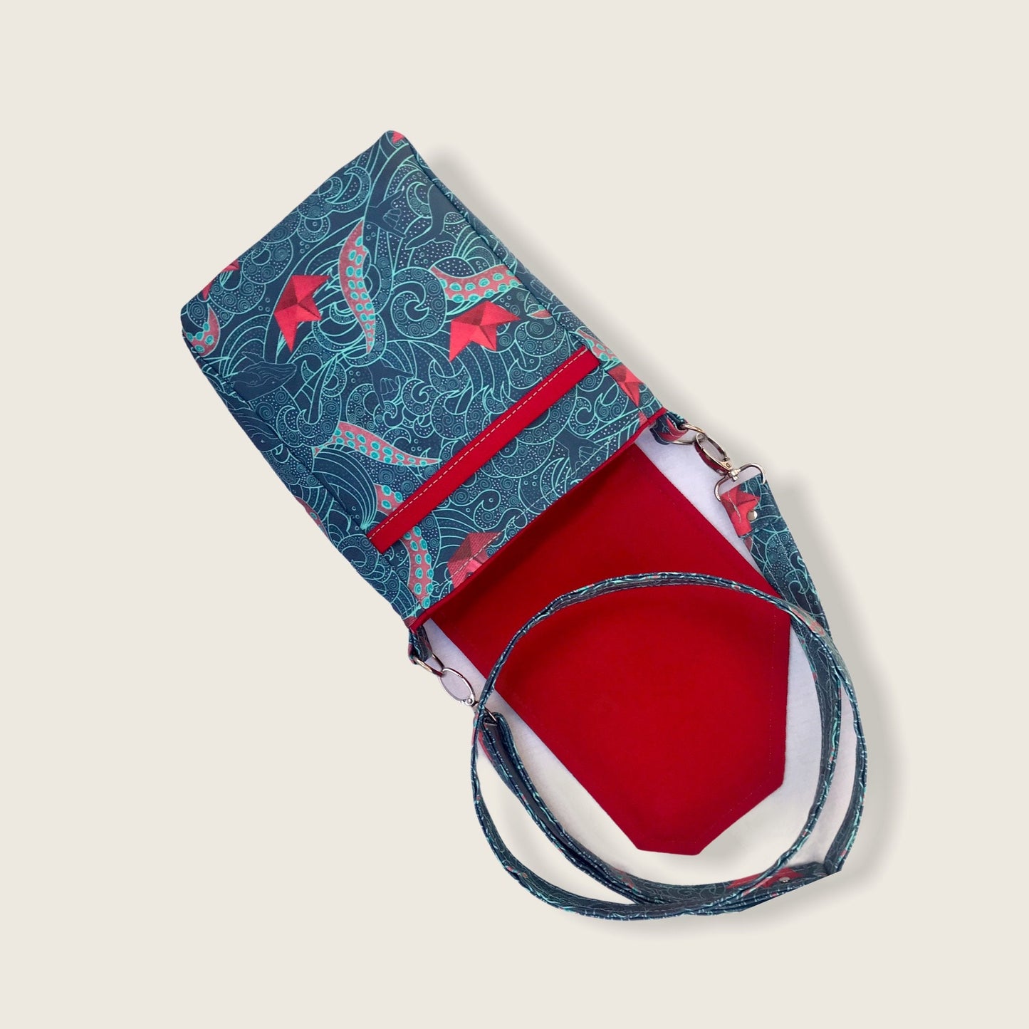 Release the kraken crossbody linen bag, sea monster purse, octopus purse, whale and wave, Seattle Kraken fan gift