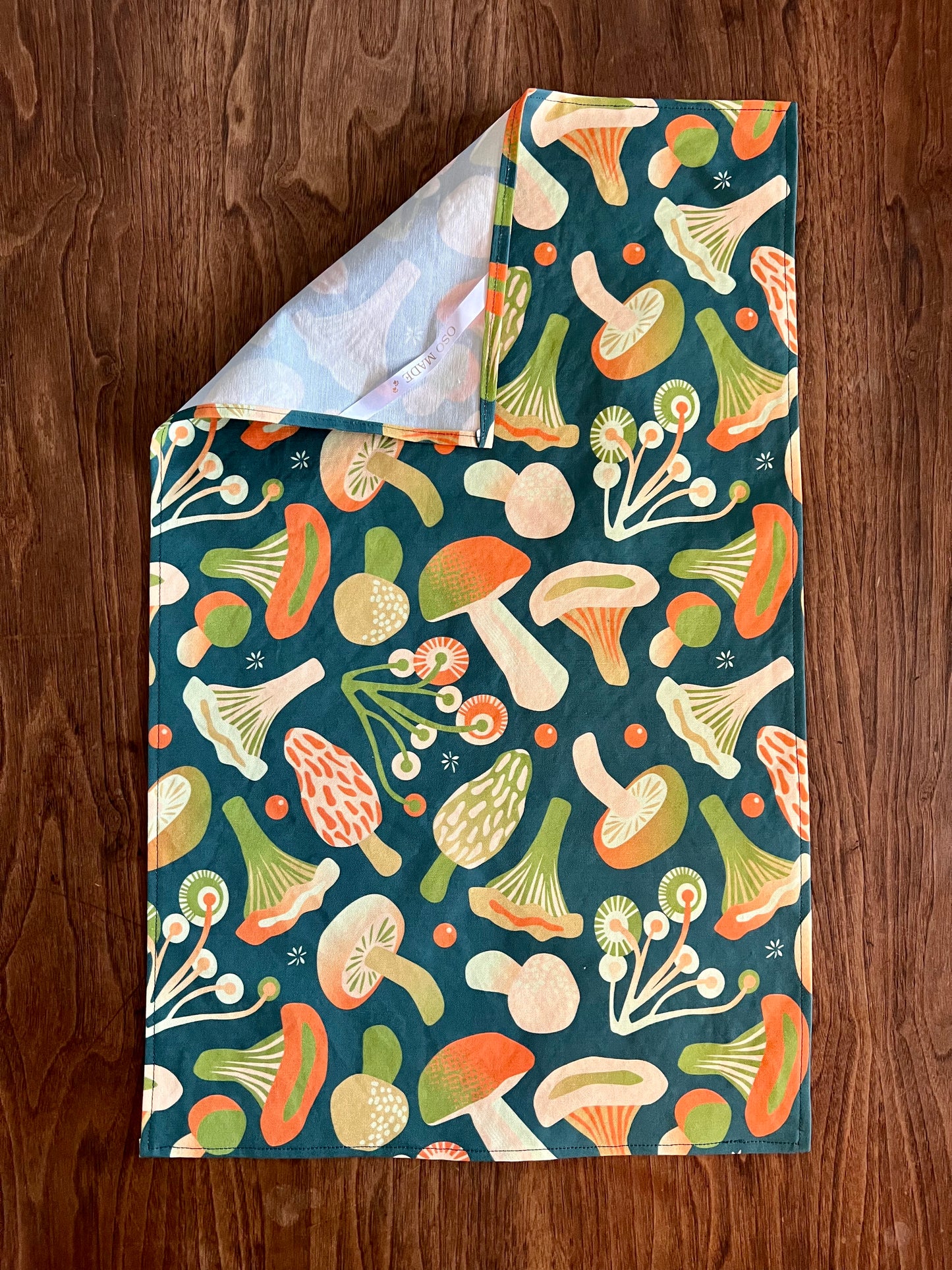 Mushroom print tea towel, chanterelle towel, forager's gift