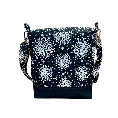 Stay Organized and Chic with our Black Polka Dot Canvas Crossbody Bag