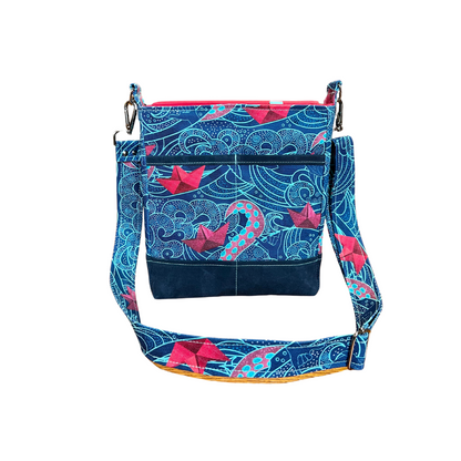 Wave & Whale Purse, Sea creatures of the deep crossbody bag, Angry ocean bag, Whale linen purse