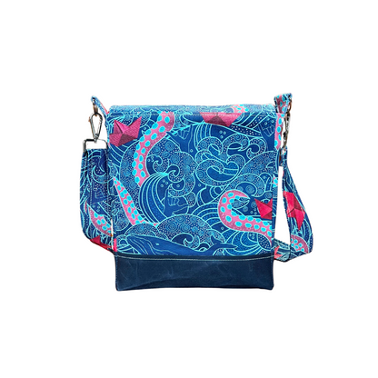 Wave & Whale Purse, Sea creatures of the deep crossbody bag, Angry ocean bag, Whale linen purse