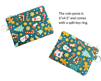 Christmas themed coin purse, Holiday zipper pouch, 6" x 4.5" zipper pouch, gift pouch, eco-friendly gift wrap