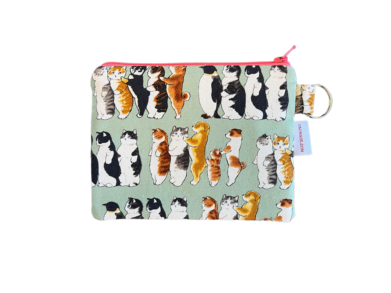 Cat print coin purse, cat print pouch, cats and dogs money purse, kawaii canvas zipper bag, 6" x 4.5", gift for cat lover.