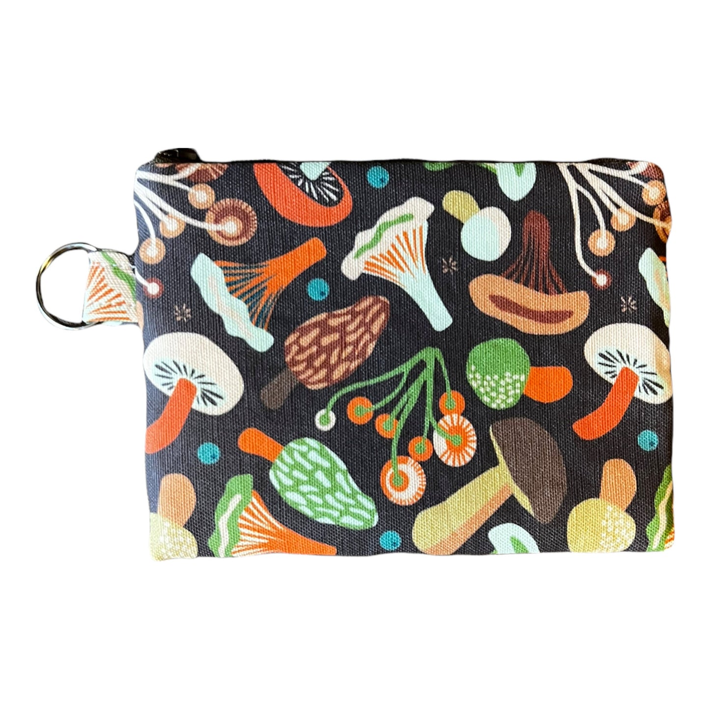 Kawaii mushroom coin purse. Made with artisan linen cotton fabric, 6" x 4.5"