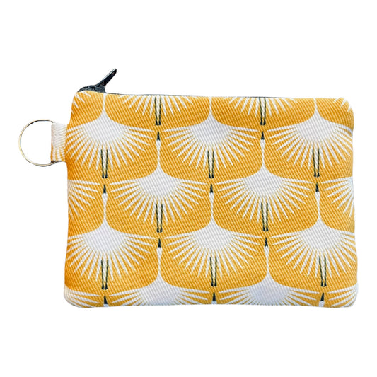 Art deco print swan coin purse, bird print change purse, 6"x4.5" yellow linen cotton zipper pouch