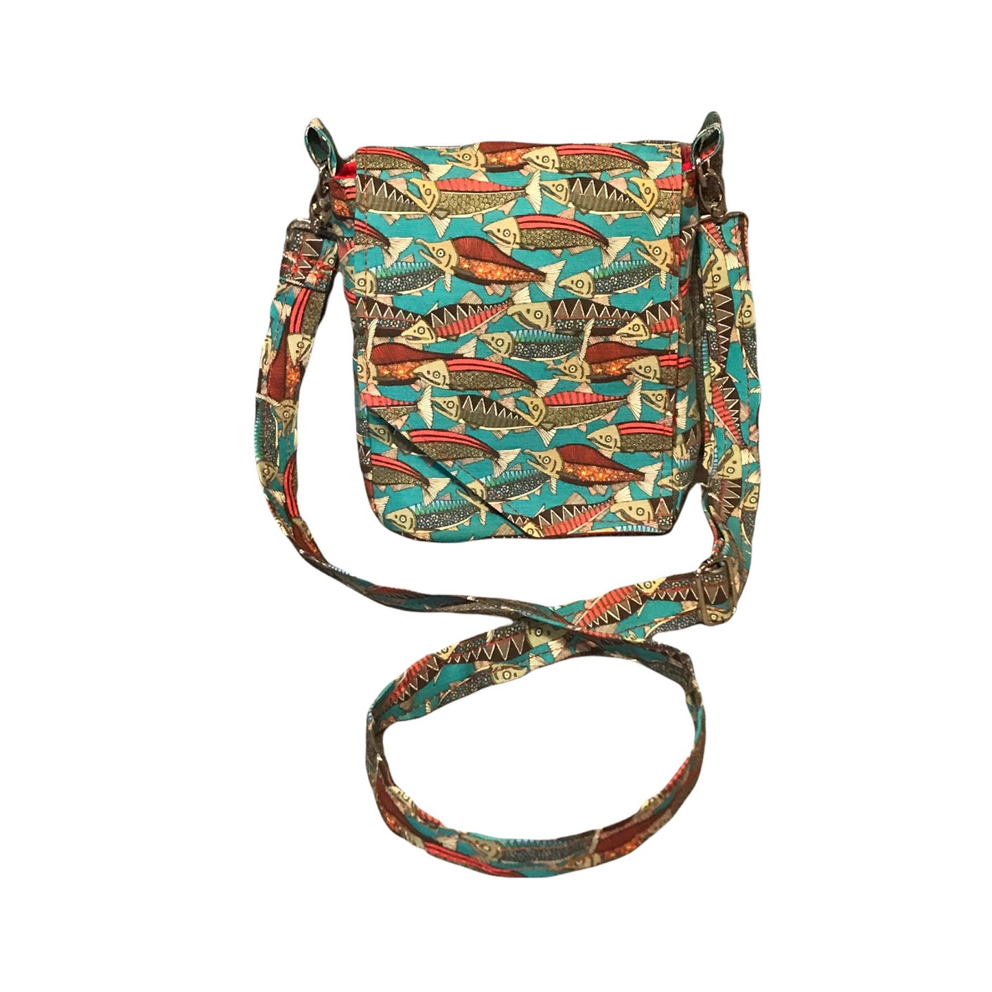 Salmon print crossbody bag, fish print purse, gift for fish lover, gift for fisherwoman, cottagecore fish bag