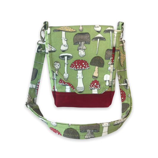 Mushroom purse, cottagecore mushroom crossbody, gift for mushroom fan, Mushroomcore bag, Cotton linen and waxed canvas mini.