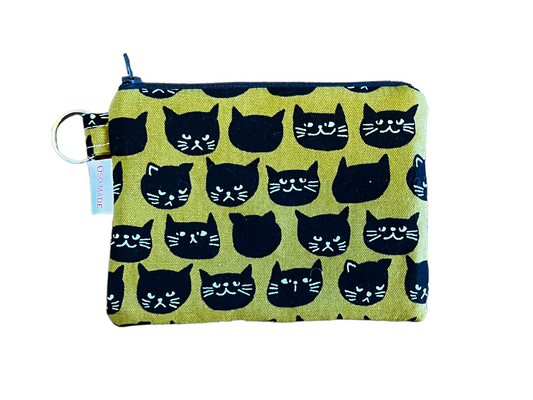 Black cat print coin purse, cat print pouch, black cat money purse, kawaii canvas zipper bag, 6" x 4.5", gift for cat lover.