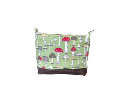 Mushroom crossbody bag with waxed canvas base, goblincore purse, messenger style bag