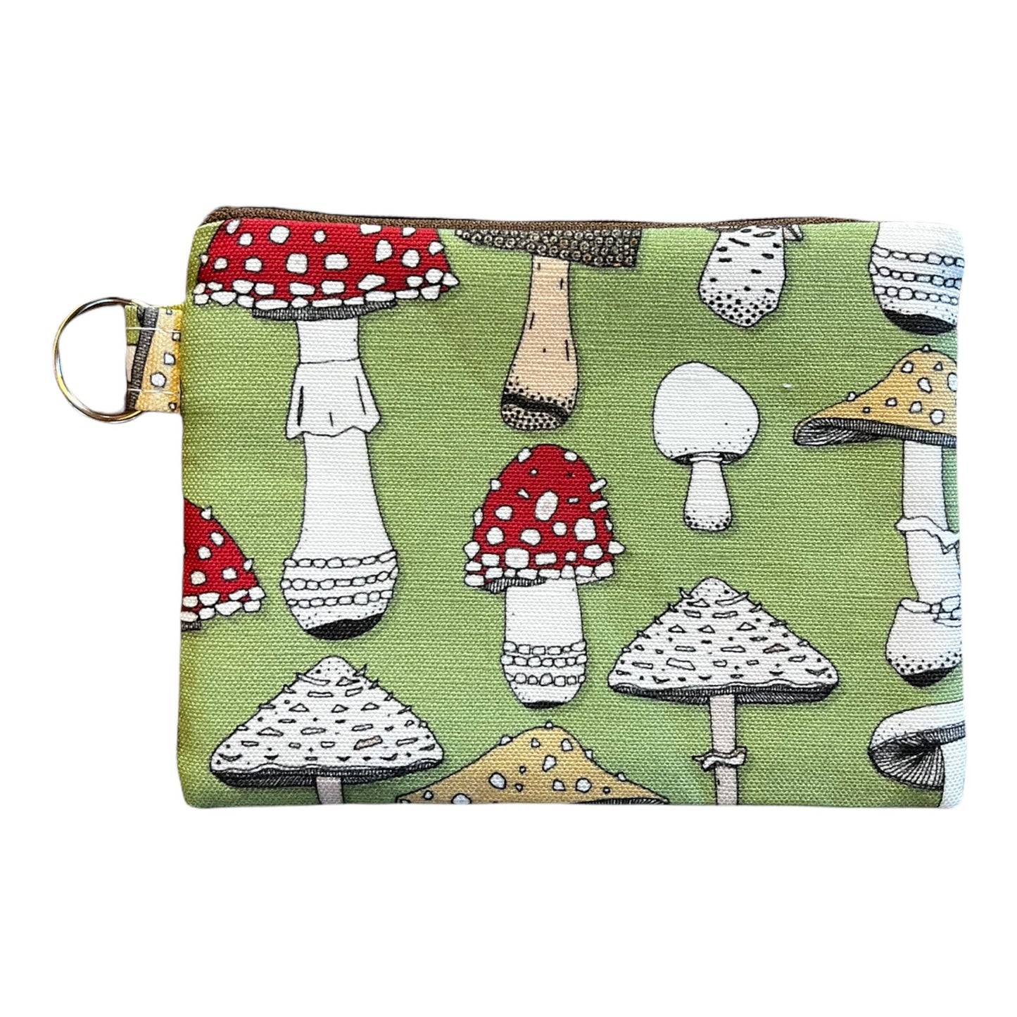 Mushroom coin purse, Cottagecore pouch, Amanita linen cotton ditty bag, forager gift, 6" x 4.5"