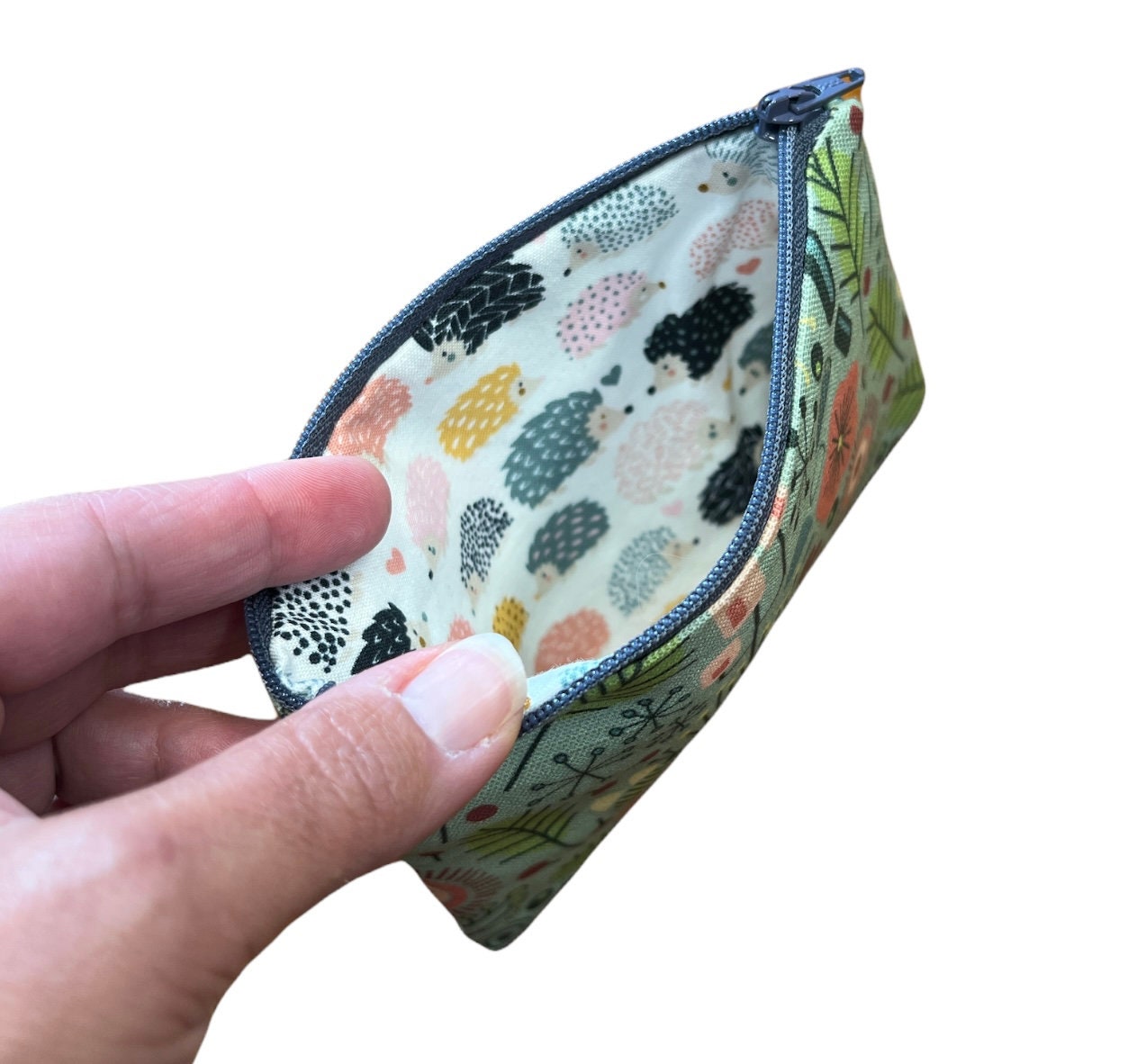 Flower coin purse, midcentury modern inspired pouch, 6"x4.5", linen and cotton, nylon zipper.
