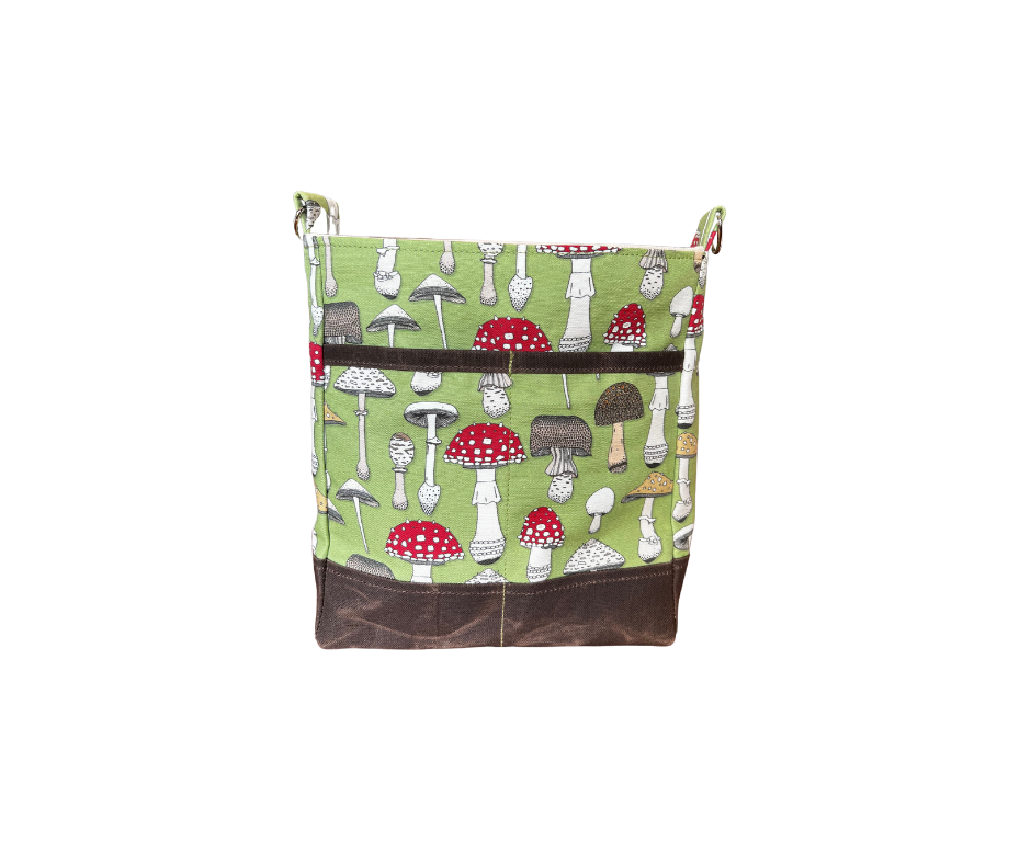 Mushroom crossbody bag with waxed canvas base, goblincore purse, mushroom fan gift, messenger style mushroom bag