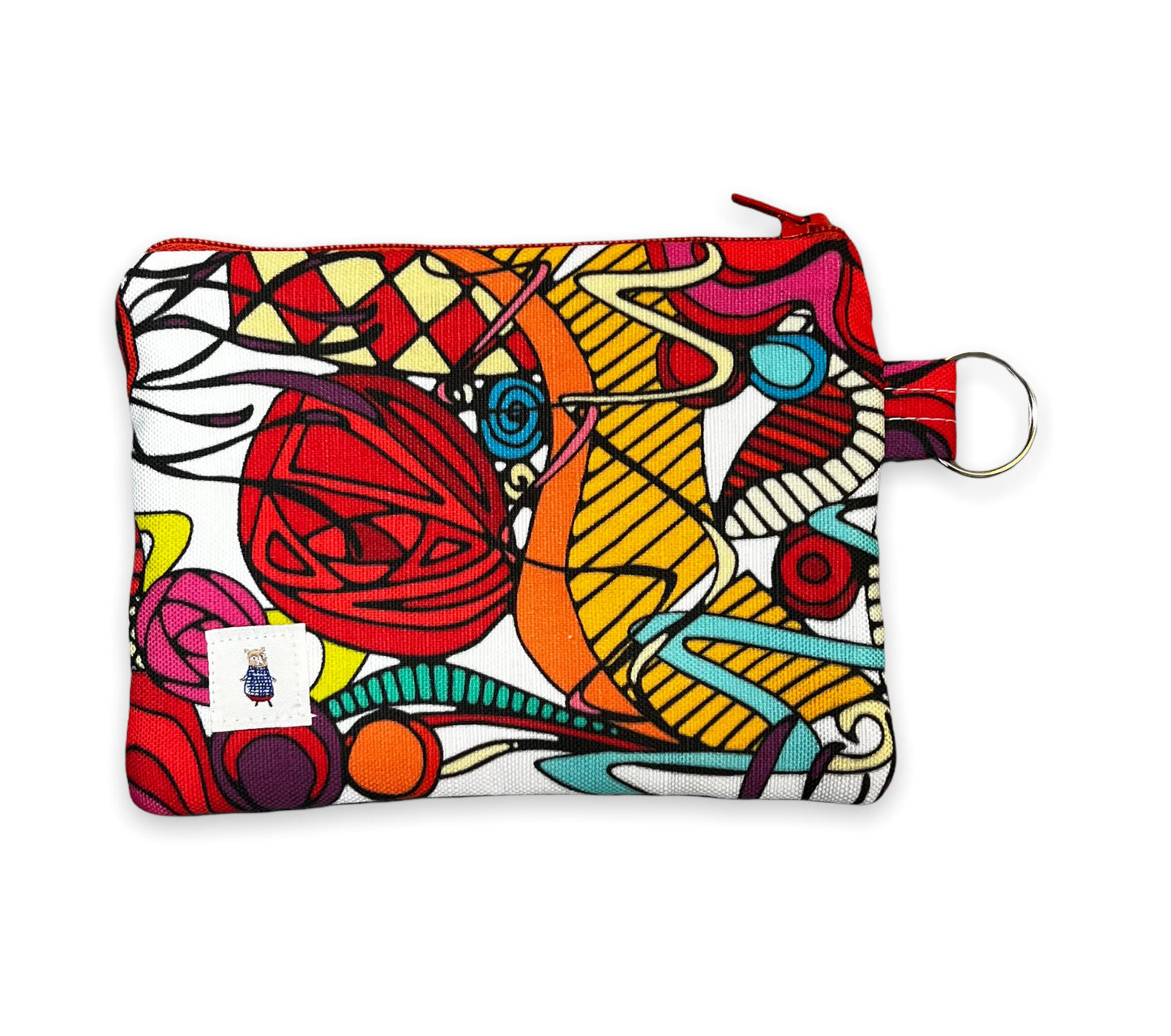 Red coin purse, abstract art money pouch, flashy modern art zipper pouch, gift for art fan