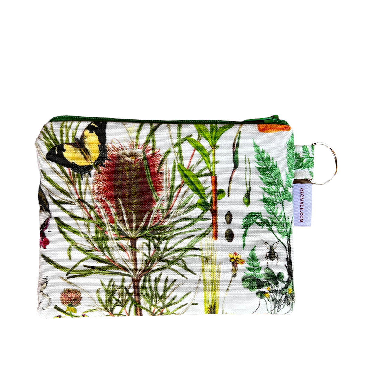 Botanical coin purse, naturalist inspired pouch, 6"x4.5", linen and cotton, nylon zipper.