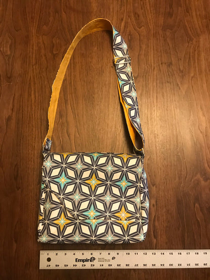 Retro style purse, Geometric print crossbody, midcentury style messenger, geometric style bag, Gift for midcentury fan.
