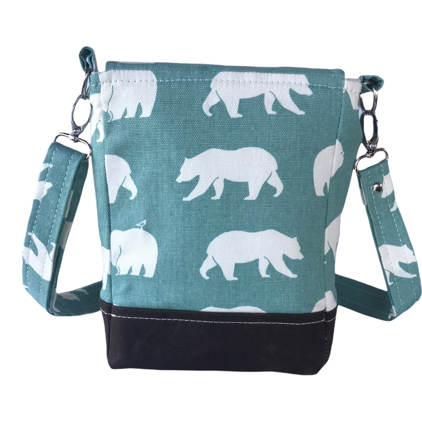 Bear print crossbody bag, linen and waxed canvas bear purse, Cottagecore mini messenger, woodland critter gift