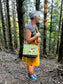 Mushroom crossbody bag with waxed canvas base, goblincore purse, messenger style bag