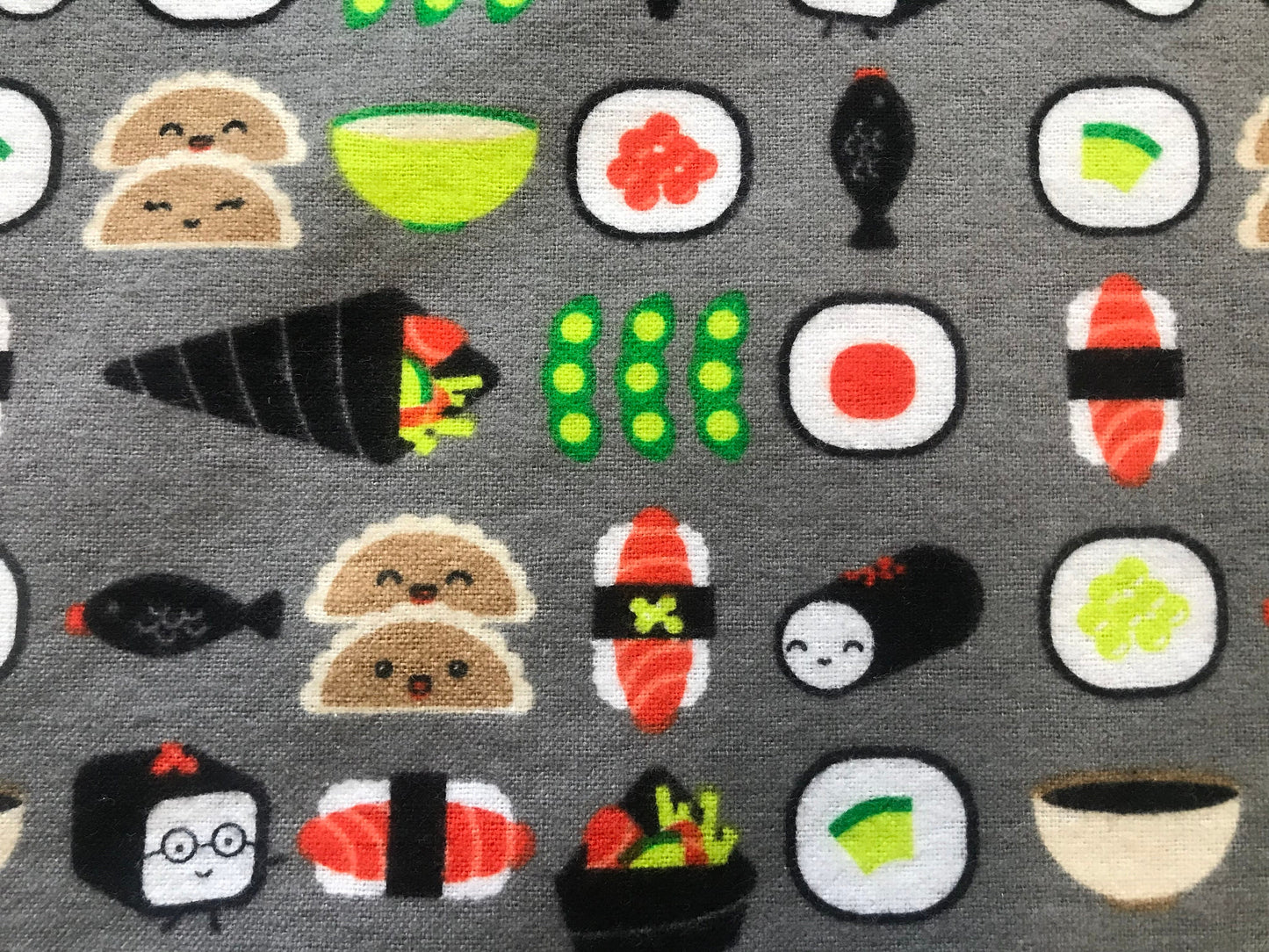 Kawaii sushi flannel pillow case, sushi pillow, sushi camp print pillow, small cute sushi pillow. Machine washable.