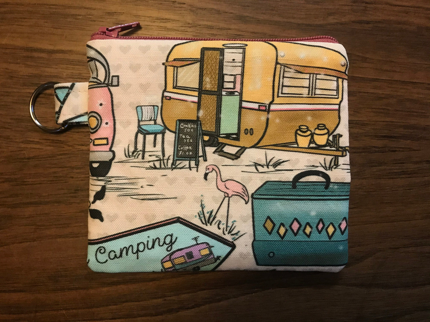 Vintage trailer zippered coin purse, retro trailer pouch.