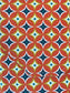 Mid-century modern geometric print crossbody bag, mini messenger style, orange, navy, & yellow, 8.5"x6".
