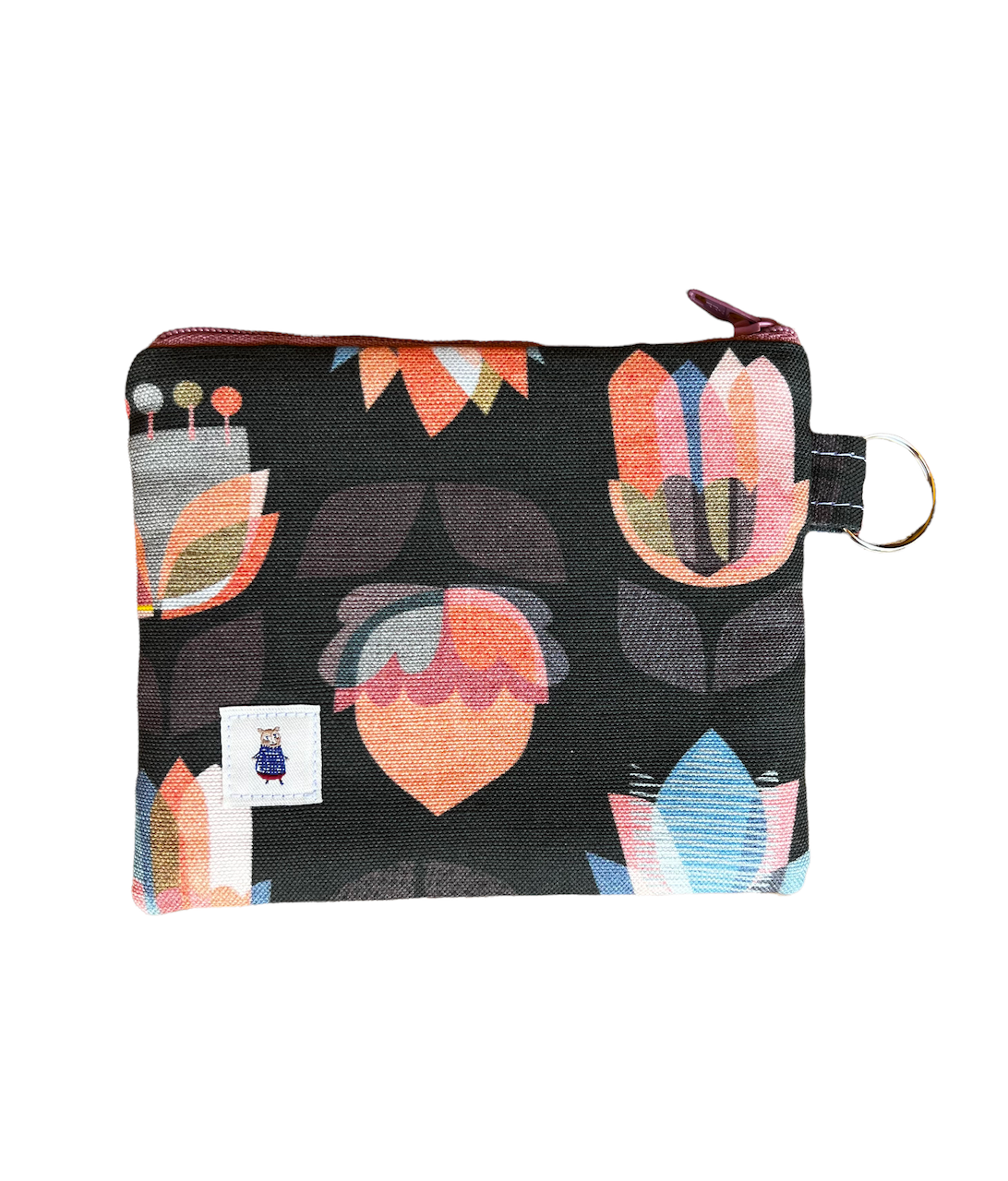 Tulip coin purse, flower print zipper pouch, midcentury modern ditty bag, gardener gift, 6" x 4.5"