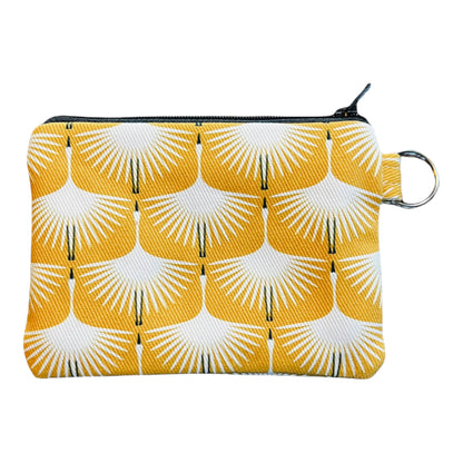 Art deco print swan coin purse, bird print change purse, 6"x4.5" yellow linen cotton zipper pouch