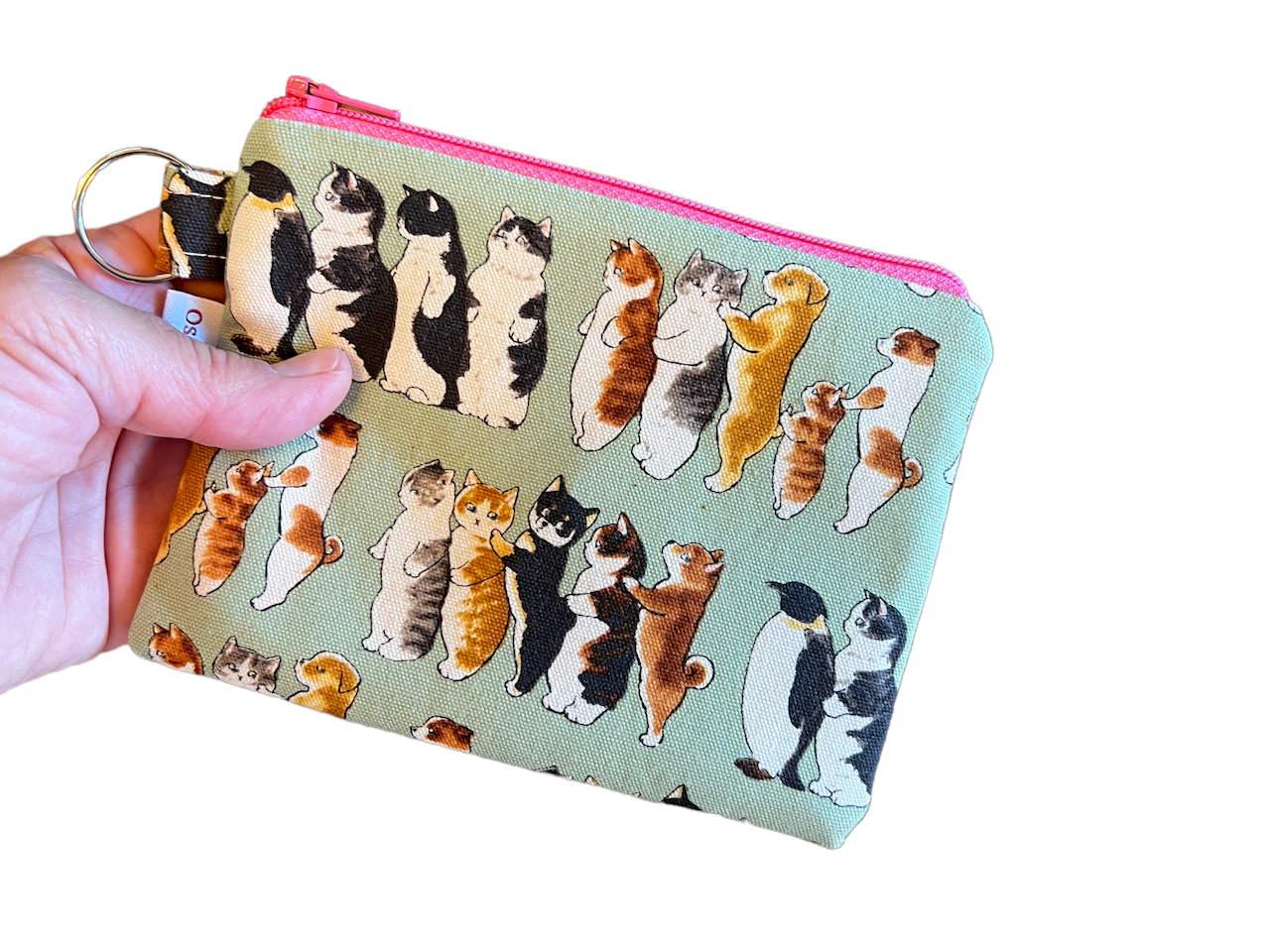 Cat print coin purse, cat print pouch, cats and dogs money purse, kawaii canvas zipper bag, 6" x 4.5", gift for cat lover.