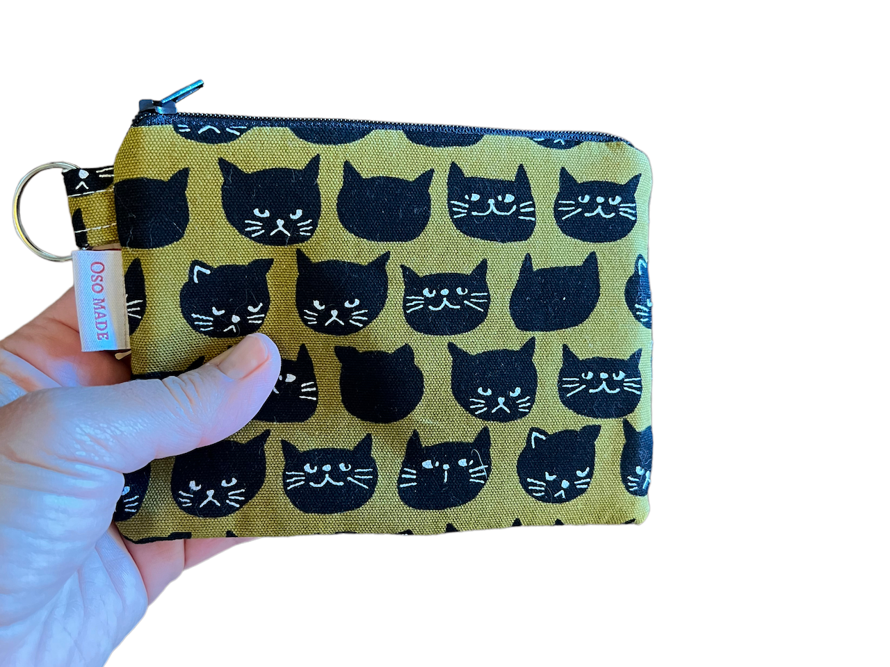 Black cat print coin purse, cat print pouch, black cat money purse, kawaii canvas zipper bag, 6" x 4.5", gift for cat lover.
