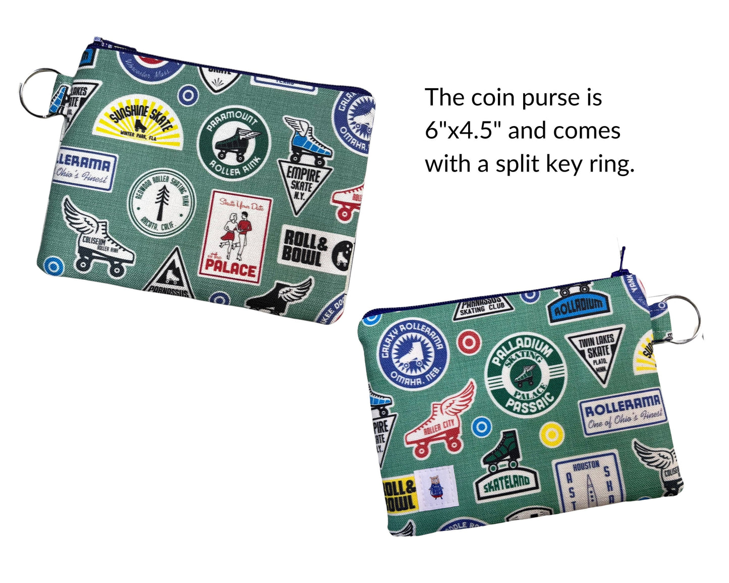 Retro Roller Derby coin purse, Vintage skate rink logo change pouch, gift for roller derby fan.