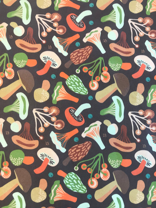Kawaii mushroom print  tea towel, chanterelle towel, forager's gift, linen and cotton, 26"x17", washable and durable.