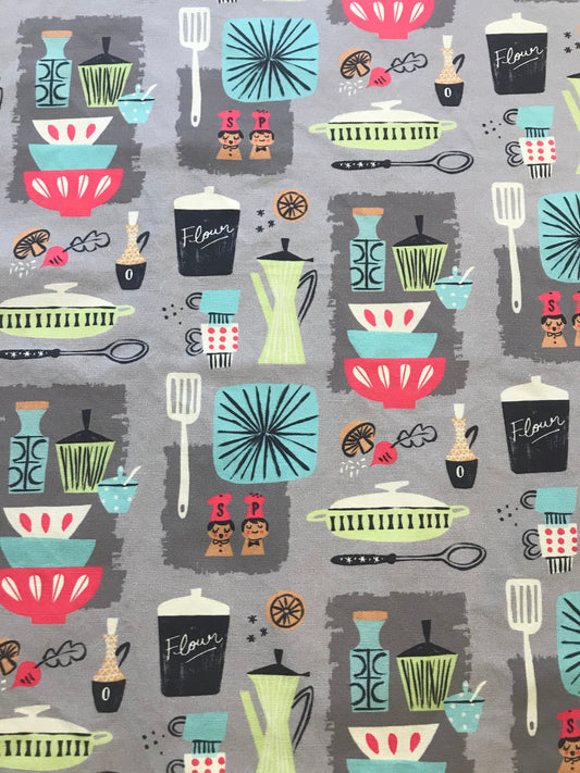Midcentury modern tea towel. Retro kitchenette design,  26" x17",  linen cotton fabric, Hostess gift, Pop of color for your kitchen.