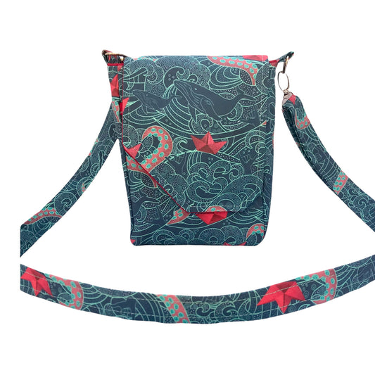 Release the kraken crossbody linen bag, sea monster purse, octopus purse, whale and wave, Seattle Kraken fan gift
